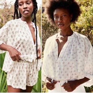 Doen Jane Blouse in Coquille Medallion White Floral size S